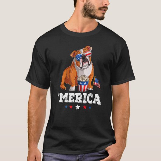 Merica Bulldog 4 juli Verenigde Staten Amerikaanse T-shirt (Voorkant)