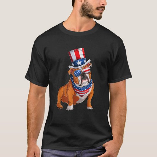 Merica Bulldog Dog 4 juli Amerikaanse vlag T-shirt (Voorkant)