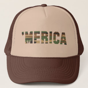 "MERICA Camo Trucker Hat (bruin & tan) Pet