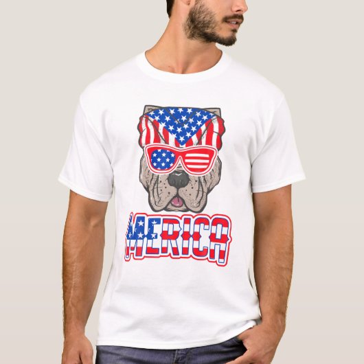 Merica Cane Corso Dog Pitbull USA Flag Pitbull 4th T-shirt (Voorkant)