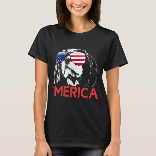 Merica Cavalier King Charles Spaniel Amerikaanse v T-shirt (Voorkant)