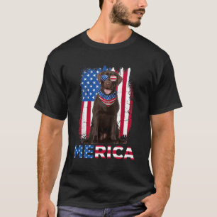 Merica Chocolate Lab USA vlag zonnebril 4e van JU T-shirt