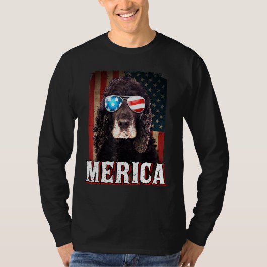Merica Cocker Spaniel Hond Amerikaanse Vlag 4th of T-shirt (Voorkant)