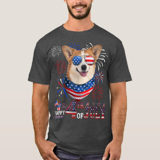 Merica Corgi Dog sunglasse 4th of Juli American Fl T-shirt
