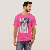 Merica Corgi Dog USA Vlag Patriottisch 4 juli T-shirt (Voorkant volledig)