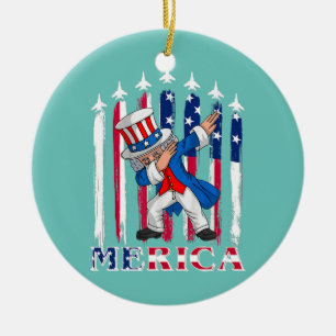 Merica Dabbing Oom Sam op 4 juli Amerikaanse vlag Keramisch Ornament