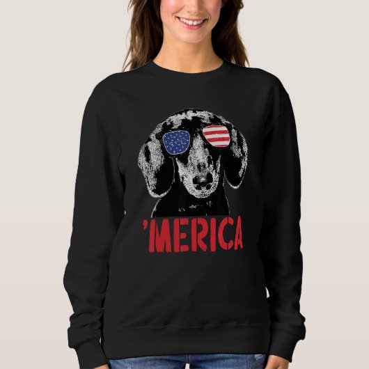 Merica Dachshund Dog American Flag Sunbril 4th Trui (Voorkant)