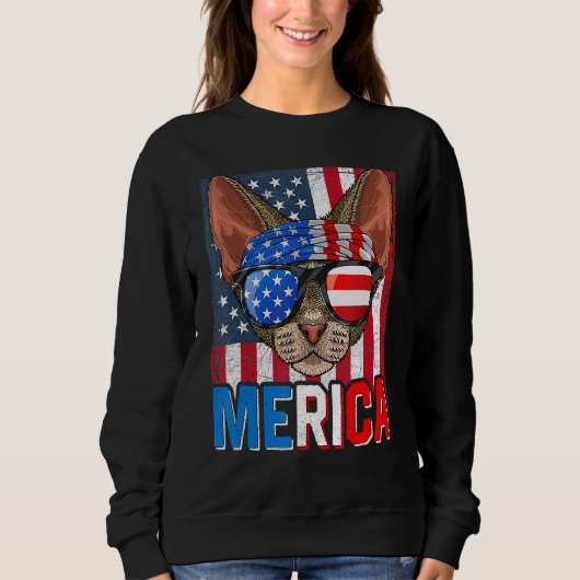 Merica Devon Rex Cat 4th van juli Amerikaanse vlag Trui (Voorkant)