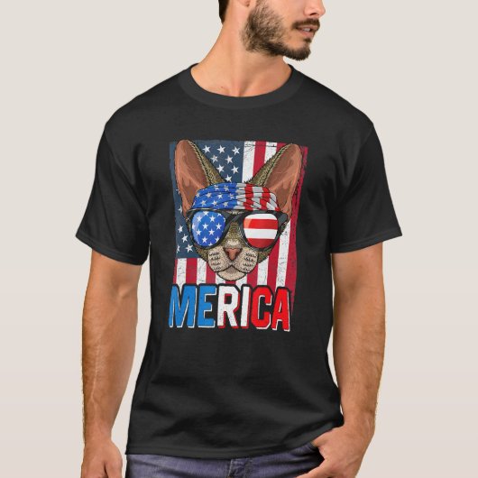 Merica Devon Rex Kat 4 juli Amerikaanse Vlag 1 T-shirt (Voorkant)