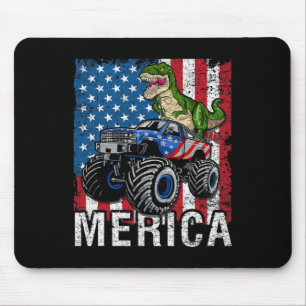 Merica Dinosaur Monster Truck Amerikaanse vlag 4e Muismat