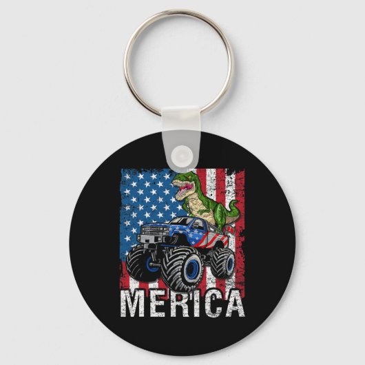 Merica Dinosaur Monster Truck Amerikaanse vlag 4e  Sleutelhanger (Voorkant)