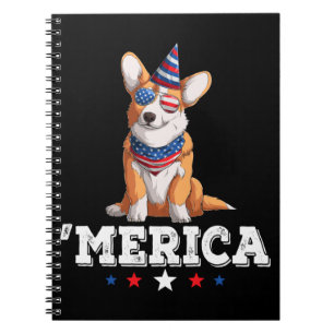 Merica Dog 4 juli Amerikaanse vlag Corgi Notitieboek