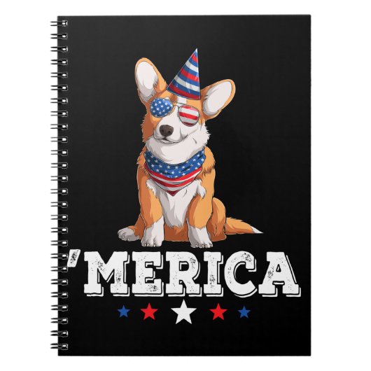 Merica Dog 4 juli Amerikaanse vlag Corgi Notitieboek (Voorkant)