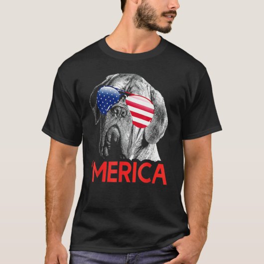 Merica Dogue de Bordeaux Amerikaanse vlag op 4 jul T-shirt (Voorkant)