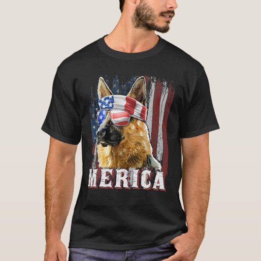 Merica Duitse herdershond 4 juli Amerikaans T-shirt (Voorkant)