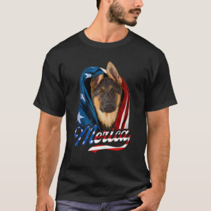 Merica Duitse Herdershond 4 juli Vlag van de VS Pa T-shirt