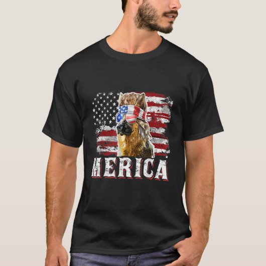 Merica Duitse Herdershond Mullet 4 juli VS T-shirt (Voorkant)