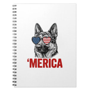 Merica Duitse Herdershond Vlag Zonnebril Shirt Ont Notitieboek