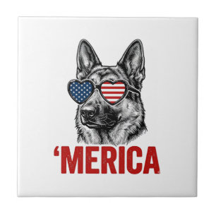 Merica Duitse Herdershond Vlag Zonnebril Shirt Ont Tegeltje