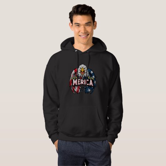 Merica Eagle 4 juli Amerikaanse vlag Hoodie (Voorkant volledig)