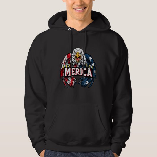 Merica Eagle 4 juli Amerikaanse vlag Hoodie (Voorkant)