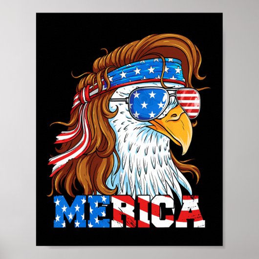 Merica Eagle Mullet 4 juli Amerikaanse vlag Usa Poster (Voorkant)