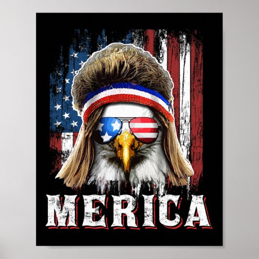 Merica Eagle Mullet, 4 juli Amerikaanse vlagster Poster (Voorkant)