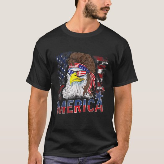 Merica Eagle Mullet US vlag Patriottisch 4 juli T-shirt (Voorkant)