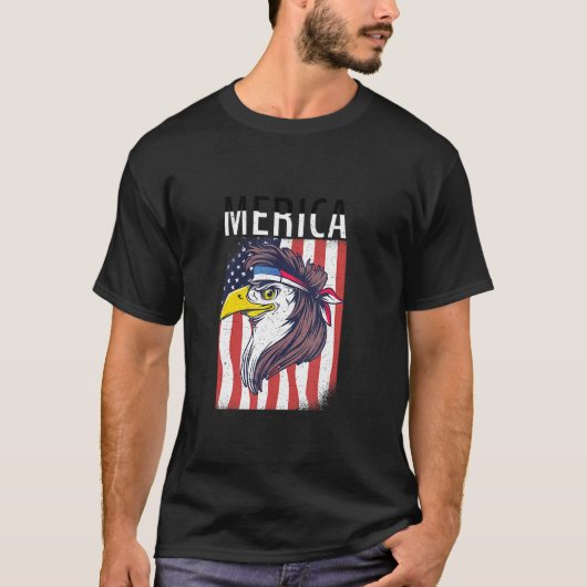 Merica Eagle Mullets 80s Kapsel Pride T-shirt (Voorkant)