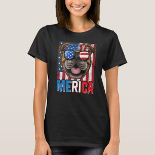 Merica English Bulldog Dog 4 juli American F T-shirt