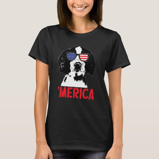 Merica Englisth Springer Spaniel Amerikaanse vlag T-shirt (Voorkant)