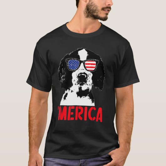 Merica Englisth Springer Spaniel Amerikaanse vlag T-shirt (Voorkant)