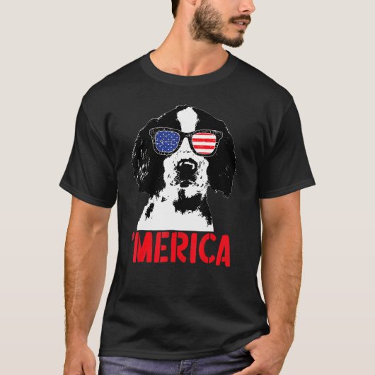 Merica Englisth Springer Spaniel Amerikaanse vlag T-shirt (Voorkant)