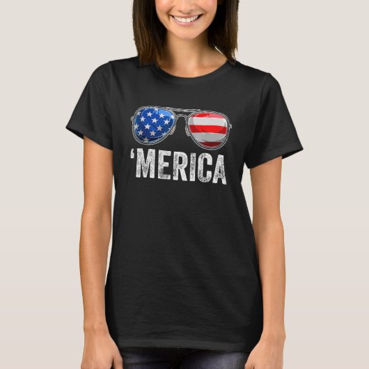 Merica Flag Zonnebril Patriottisch 4 juli Mannen T-shirt (Voorkant)