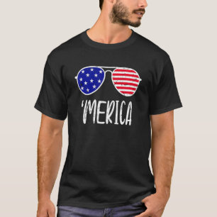 Merica Flag Zonnebril Rood Wit Blauw Patriottisch T-shirt