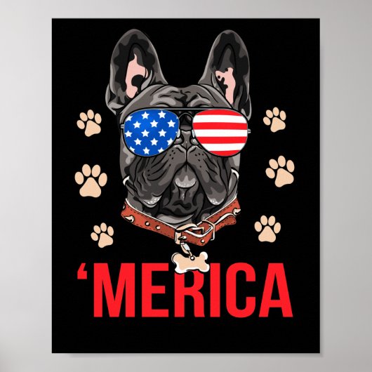 Merica French Bulldog American Flag Frenchie Poster (Voorkant)