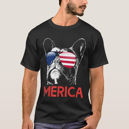 Merica French Bulldog American Flag op 4 juli voor T-shirt (Voorkant)