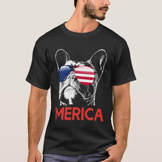 Merica French Bulldog American Flag T-shirt (Voorkant)