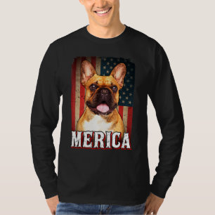Merica French Bulldog Dog American Flag 4th jul T-shirt