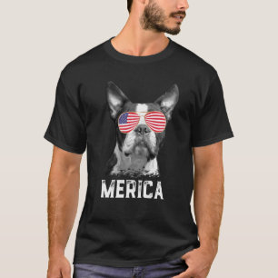 Merica Funny Boston Terrier Puppy Hondenliefhebber T-shirt