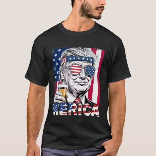 Merica Funny Trump Mannen Drink Bier T-shirt (Voorkant)