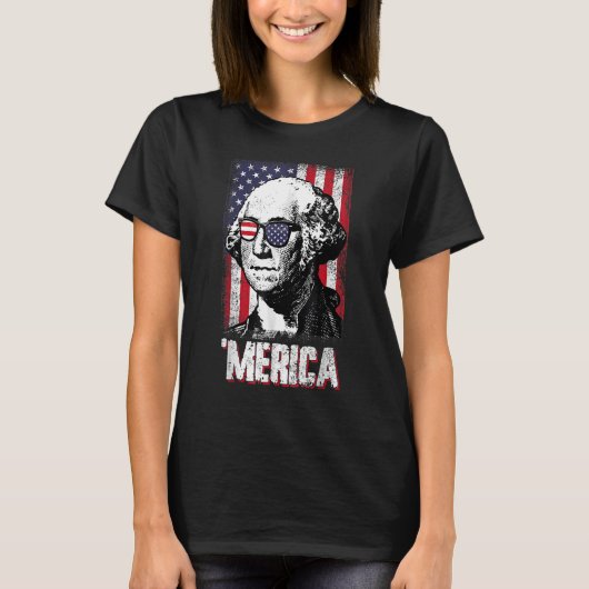 Merica George Washington 4th van juli Amerikaanse T-shirt (Voorkant)