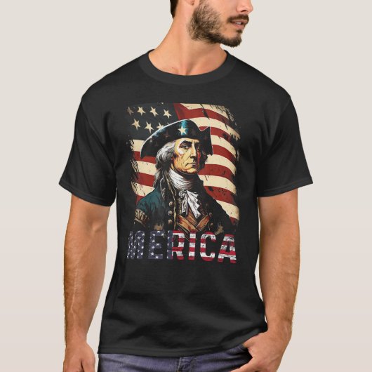 Merica George Washington American Flag 4th of July T-shirt (Voorkant)