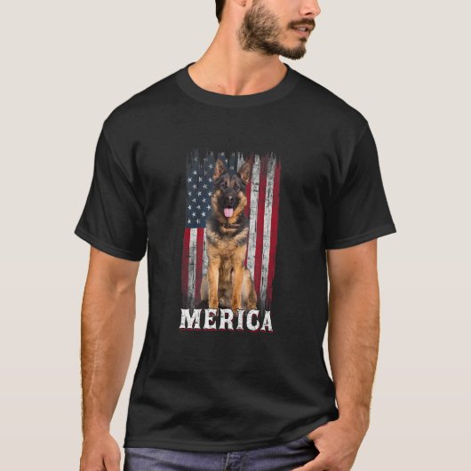 Merica German Shepherd Dog 4/th of Juli American F T-shirt (Voorkant)