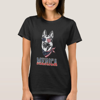 Merica German Shepherd Dog 4th of July American Fl T-shirt