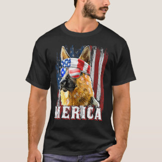 Merica German Shepherd Dog 4th Of July American Fl T-shirt