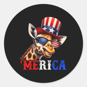 Merica Giraffe Patriottisch 4 juli Grappige Kinder Ronde Sticker