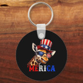 Merica Giraffe Patriottisch 4th of July Grappig Ki Sleutelhanger (Voorkant)