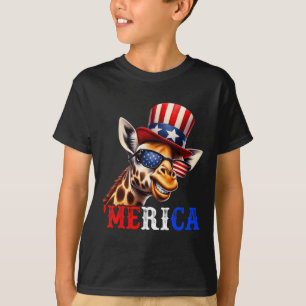 Merica Giraffe Patriottisch 4th of July Grappig Ki T-shirt