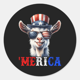 Merica Goat Patriotic 4th of July Grappige Kinder Ronde Sticker